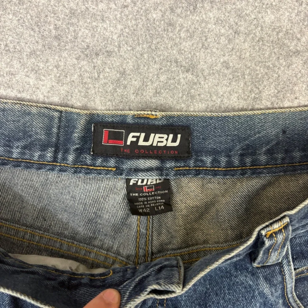 Vintage FUBU The Collection Carpenter Denim Shorts Men 42 Baggy Blue 90s Hip Hop